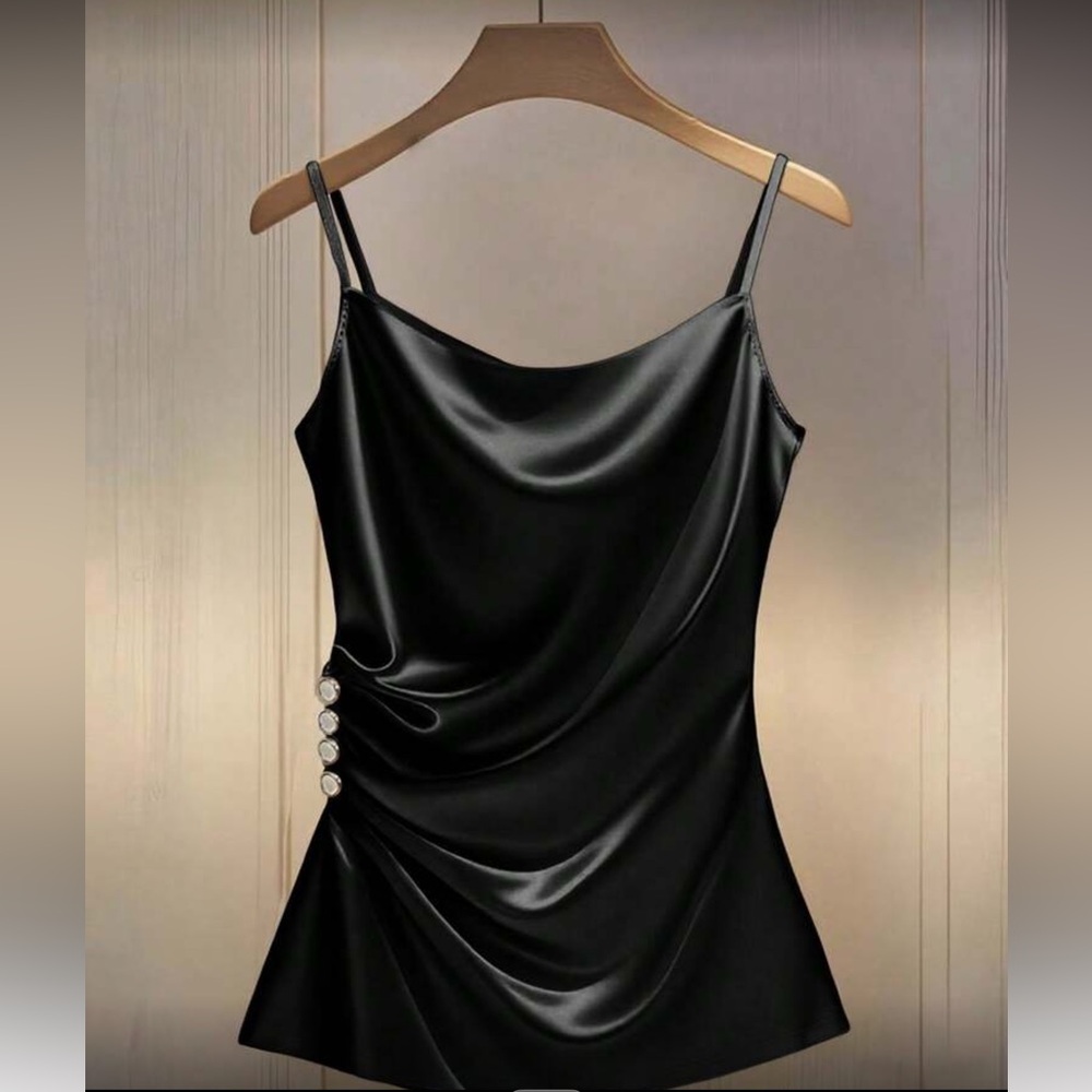 Elegant Black Satin Camisole Top